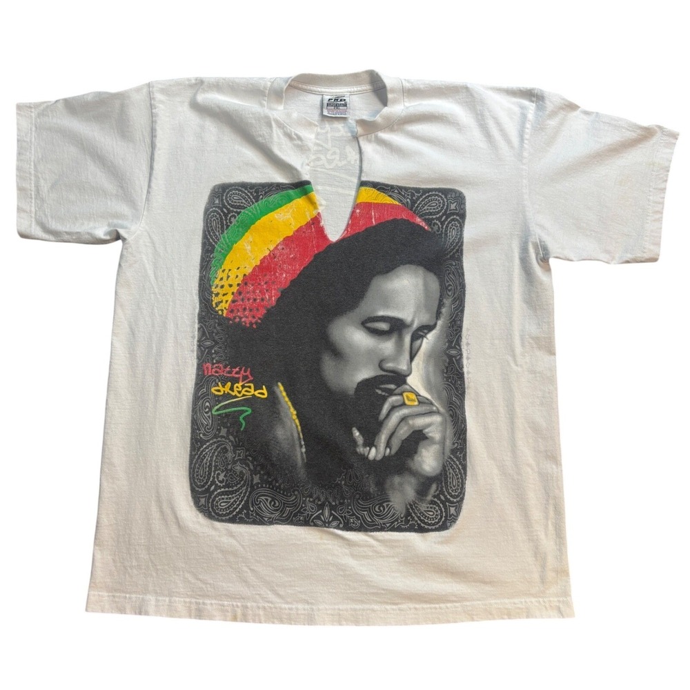 Vintage Pro Club Bob Marley Natty Dread Graphic T-Shirt White 2XL Y2K Rap tee